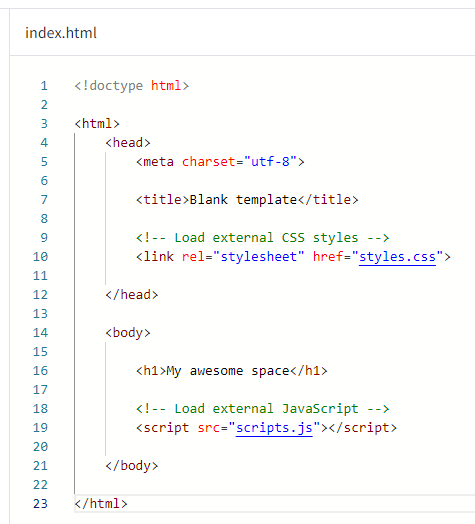 Web editor with default HTML code